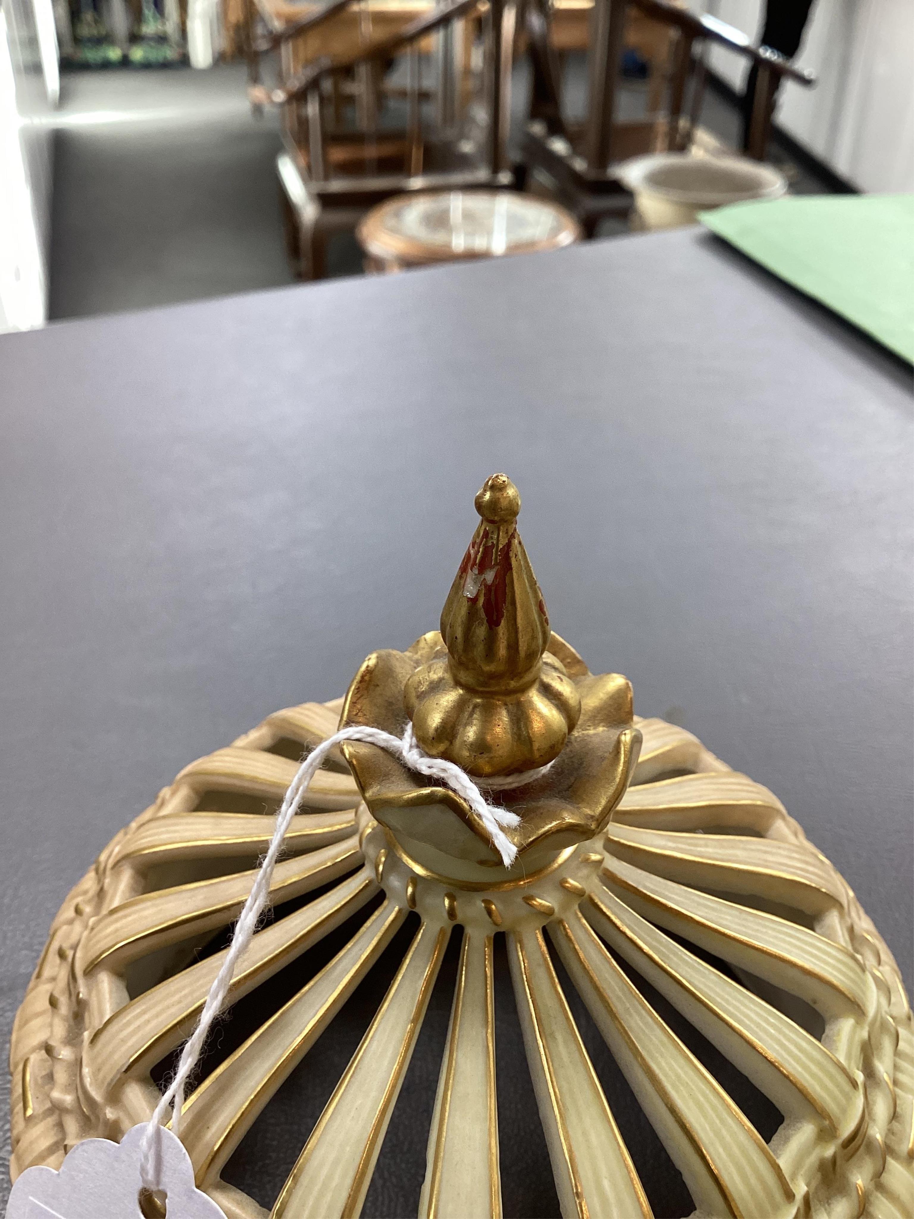 A Royal Worcester blush ivory pot pourri, cover and liner, c.1896